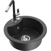 Granitinė virtuvinė plautuvė Mexen Diego su maišytuvu ir sifonu, Juodas granite+Juodas/Chrome