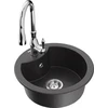 Granitinė virtuvinė plautuvė Mexen Diego su maišytuvu ir sifonu, Juodas granite+Chrome