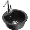 Granitinė virtuvinė plautuvė Mexen Diego su maišytuvu ir sifonu, Metallic juodas/sidabrinis+Chrome