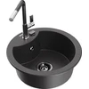 Granitinė virtuvinė plautuvė Mexen Diego su maišytuvu ir sifonu, Juodas granite+Juodas granite/Chrome