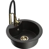 Granitinė virtuvinė plautuvė Mexen Diego su maišytuvu ir sifonu, Metallic juodas/auksinis+Juodas/Gold