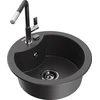 Granitinė virtuvinė plautuvė Mexen Diego su maišytuvu ir sifonu, Juodas granite+Juodas/Chrome