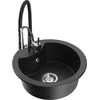 Granitinė virtuvinė plautuvė Mexen Diego su maišytuvu ir sifonu, Metallic juodas/sidabrinis+Juodas/Chrome