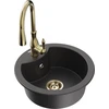 Granitinė virtuvinė plautuvė Mexen Diego su maišytuvu ir sifonu, Juodas granite+Gold