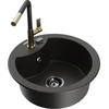 Granitinė virtuvinė plautuvė Mexen Diego su maišytuvu ir sifonu, Metallic juodas/auksinis+Juodas/Gold