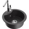 Granitinė virtuvinė plautuvė Mexen Diego su maišytuvu ir sifonu, Juodas granite+Chrome