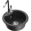 Granitinė virtuvinė plautuvė Mexen Diego su maišytuvu ir sifonu, Juodas granite+Juodas granite/Chrome