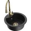 Granitinė virtuvinė plautuvė Mexen Diego su maišytuvu ir sifonu, Metallic juodas/sidabrinis+Gold