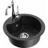 Granitinė virtuvinė plautuvė Mexen Diego su maišytuvu ir sifonu, Metallic juodas/sidabrinis+Chrome