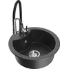 Granitinė virtuvinė plautuvė Mexen Diego su maišytuvu ir sifonu, Juodas granite+Juodas/Chrome