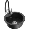 Granitinė virtuvinė plautuvė Mexen Diego su maišytuvu ir sifonu, Metallic juodas/sidabrinis+Juodas/Chrome