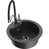 Granitinė virtuvinė plautuvė Mexen Diego su maišytuvu ir sifonu, Juodas granite+Juodas/Chrome