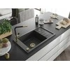 Granitinė virtuvinė plautuvė Mexen Elias su maišytuvu ir sifonu, Juodas granite+Juodas/Gold