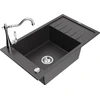 Granitinė virtuvinė plautuvė Mexen Elias su maišytuvu ir sifonu, Juodas granite+Chrome