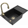 Granitinė virtuvinė plautuvė Mexen Elias su maišytuvu ir sifonu, Metallic juodas/sidabrinis+Gold