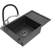 Granitinė virtuvinė plautuvė Mexen Elias su maišytuvu ir sifonu, Juodas granite+Juodas/Chrome