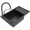 Granitinė virtuvinė plautuvė Mexen Elias su maišytuvu ir sifonu, Metallic juodas/sidabrinis+Juodas/Chrome