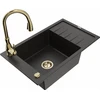 Granitinė virtuvinė plautuvė Mexen Elias su maišytuvu ir sifonu, Metallic juodas/auksinis+Gold