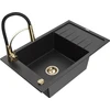 Granitinė virtuvinė plautuvė Mexen Elias su maišytuvu ir sifonu, Metallic juodas/sidabrinis+Juodas/Gold
