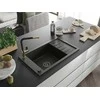 Granitinė virtuvinė plautuvė Mexen Elias su maišytuvu ir sifonu, Metallic juodas/auksinis+Juodas/Gold