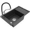 Granitinė virtuvinė plautuvė Mexen Elias su maišytuvu ir sifonu, Juodas granite+Juodas/Chrome