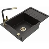 Granitinė virtuvinė plautuvė Mexen Elias su maišytuvu ir sifonu, Metallic juodas/auksinis+Juodas/Gold