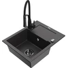 Granitinė virtuvinė plautuvė Mexen Enzo su maišytuvu ir sifonu, Juodas granite+Juodas
