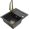 Granitinė virtuvinė plautuvė Mexen Enzo su maišytuvu ir sifonu, Juodas granite+Gold