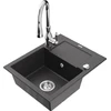 Granitinė virtuvinė plautuvė Mexen Enzo su maišytuvu ir sifonu, Juodas granite+Chrome