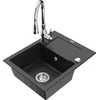 Granitinė virtuvinė plautuvė Mexen Enzo su maišytuvu ir sifonu, Metallic juodas/sidabrinis+Chrome