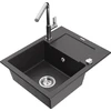 Granitinė virtuvinė plautuvė Mexen Enzo su maišytuvu ir sifonu, Juodas granite+Chrome