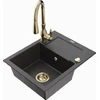 Granitinė virtuvinė plautuvė Mexen Enzo su maišytuvu ir sifonu, Juodas granite+Gold