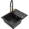 Granitinė virtuvinė plautuvė Mexen Enzo su maišytuvu ir sifonu, Metallic juodas/sidabrinis+Juodas/Gold