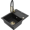 Granitinė virtuvinė plautuvė Mexen Enzo su maišytuvu ir sifonu, Metallic juodas/sidabrinis+Juodas/Gold