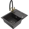 Granitinė virtuvinė plautuvė Mexen Enzo su maišytuvu ir sifonu, Juodas granite+Juodas/Gold