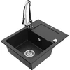 Granitinė virtuvinė plautuvė Mexen Enzo su maišytuvu ir sifonu, Metallic juodas/sidabrinis+Chrome
