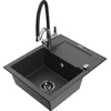 Granitinė virtuvinė plautuvė Mexen Enzo su maišytuvu ir sifonu, Juodas granite+Juodas/Chrome
