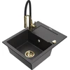Granitinė virtuvinė plautuvė Mexen Enzo su maišytuvu ir sifonu, Juodas granite+Juodas/Gold
