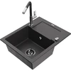 Granitinė virtuvinė plautuvė Mexen Enzo su maišytuvu ir sifonu, Juodas granite+Juodas/Chrome
