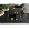 Granitinė virtuvinė plautuvė Mexen Enzo su maišytuvu ir sifonu, Metallic juodas/auksinis+Gold