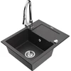 Granitinė virtuvinė plautuvė Mexen Enzo su maišytuvu ir sifonu, Juodas granite+Chrome