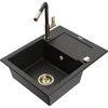 Granitinė virtuvinė plautuvė Mexen Enzo su maišytuvu ir sifonu, Metallic juodas/auksinis+Juodas/Gold