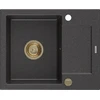 Granitinė virtuvinė plautuvė Mexen Enzo su sifonu, Juodas granite+Gold, 576 x 465 mm