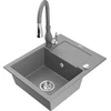Granitinė virtuvinė plautuvė Mexen Enzo su maišytuvu ir sifonu, Pilkas