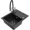Granitinė virtuvinė plautuvė Mexen Enzo su maišytuvu ir sifonu, Metallic juodas/sidabrinis+Juodas/Chrome
