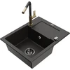 Granitinė virtuvinė plautuvė Mexen Enzo su maišytuvu ir sifonu, Metallic juodas/auksinis+Juodas/Gold
