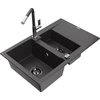 Granitinė virtuvinė plautuvė Mexen Gaspar su maišytuvu ir sifonu, Juodas granite+Juodas granite/Chrome