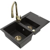 Granitinė virtuvinė plautuvė Mexen Gaspar su maišytuvu ir sifonu, Metallic juodas/auksinis+Gold