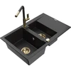 Granitinė virtuvinė plautuvė Mexen Gaspar su maišytuvu ir sifonu, Metallic juodas/sidabrinis+Juodas/Gold
