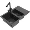 Granitinė virtuvinė plautuvė Mexen Gaspar su maišytuvu ir sifonu, Juodas granite+Juodas
